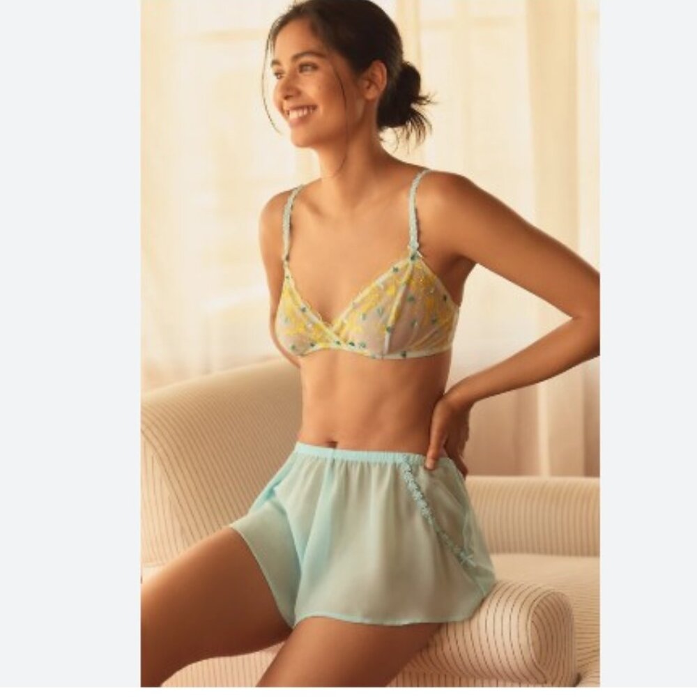 By Anthropologie Embroidered Tap Shorts in Blue – Size Medium – NWT
